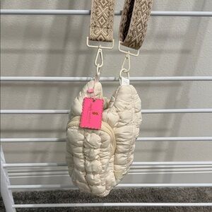 Simply Southern Cream Quilted Crossbody water bottle Bag with Patterned Strap